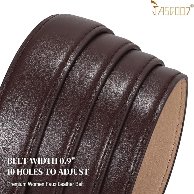 JASGOOD Women Leather Belt Fashion Ladies Skinny Leather Waist Belt for Pants Jeans Dress with Gold Buckle