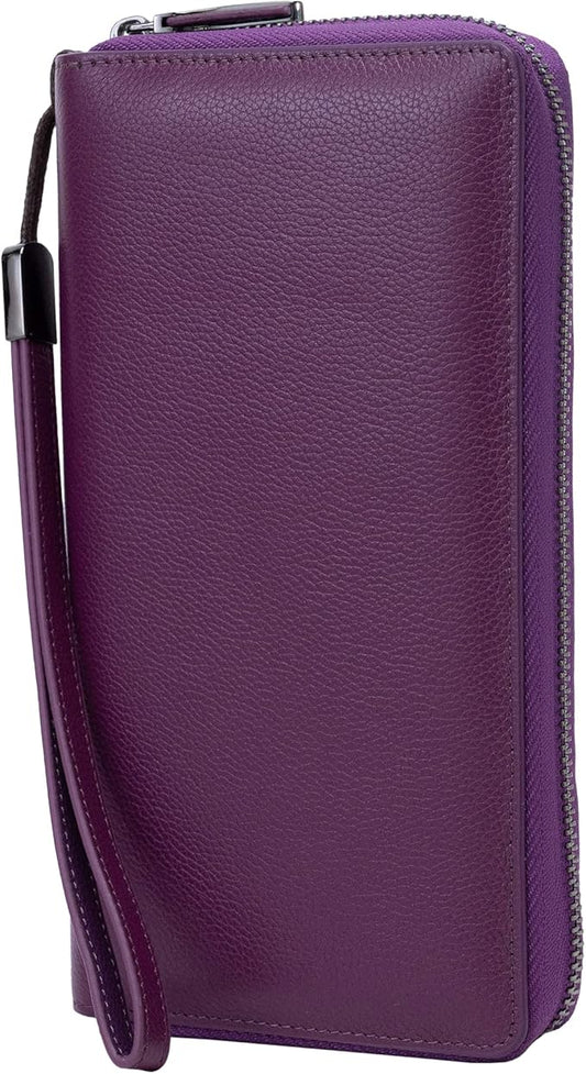 Bveyzi Women RFID Blocking Wallet Leather Zip Around Phone Clutch Large Capacity Ladies Travel Purse Wristlet | RFID Blocking, Zip Around, Large Capacity