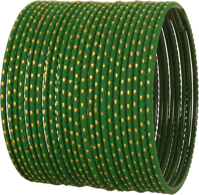 Touchstone Indian Bollywood Trending Fashion Handcrafted Beautifully Trimmed Edges Textured Golden Dots Designer Jewelry Bangle Bracelets. Set of 24 for Women.