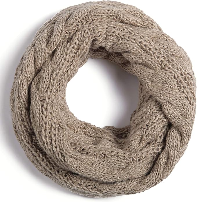 QUEENFUR Winter Women Thick Cable Knit Ribbed Infinity Circle Loop Scarf