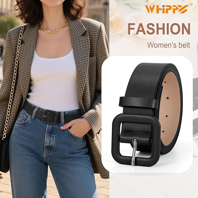 WHIPPY Women Leather Belt Candy Color Fashion Square Buckle Belt Ladies Belt for Jeans Pants Dresses