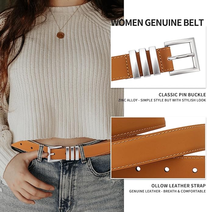 TINIDI Women Genuine Leather Belt for Jeans Pants Dress Fashion Ladies Waist Belt with Gold Buckle