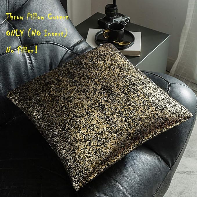 Xinrjojo Pack of 2, Shimmery Pillow, Soft Solid Color Sparkling Decorative Square Throw Pillow Covers Set, Cushion Cases Pillowcases for Sofa Bedroom Car, 20 x 20 Inch 50 x 50 cm (Bronzing- Black)