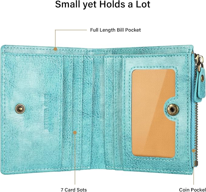 Lavemi Ultra Thin Small Compact Leather Womens Girls Wallets RFID Blocking Credit Card Holder for Women
