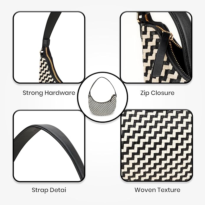 Handmade Woven Genuine Leather Bag, Premium Quality, Crossbody Purse & Hobo Handbag, Diagonal Pattern, 11.81x3.94x9.06 Inches