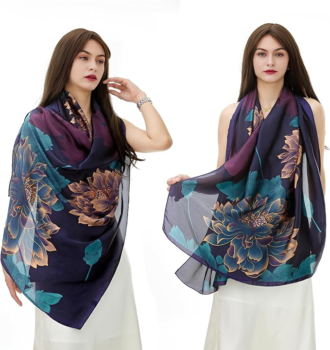 YOUR SMILE Large Mulberry Silk Feeling Long Stain Scarf Lightweight Sunscreen Shawls Wraps for Women