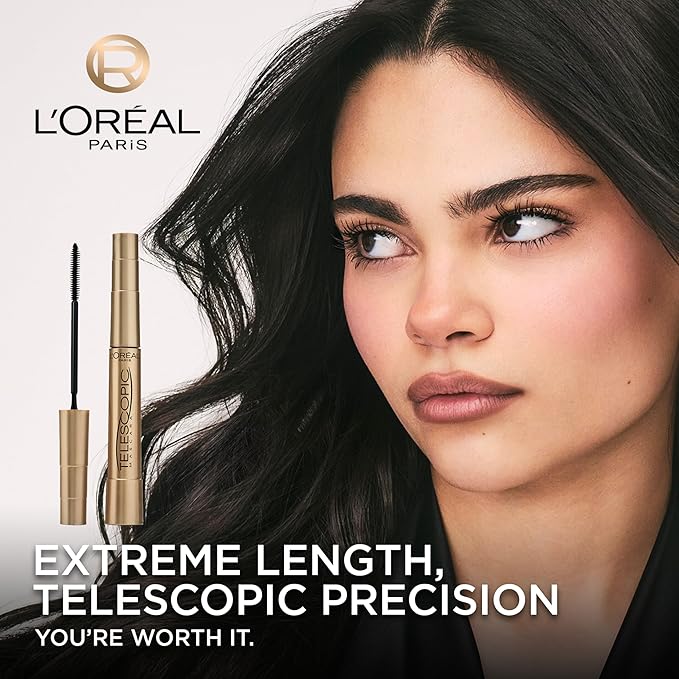 L'Oreal Paris Makeup Telescopic Original Lengthening, Lash Separating Mascara with Dual Precision Brush, Washable, Black, 0.27 Fl Oz., 2 Count