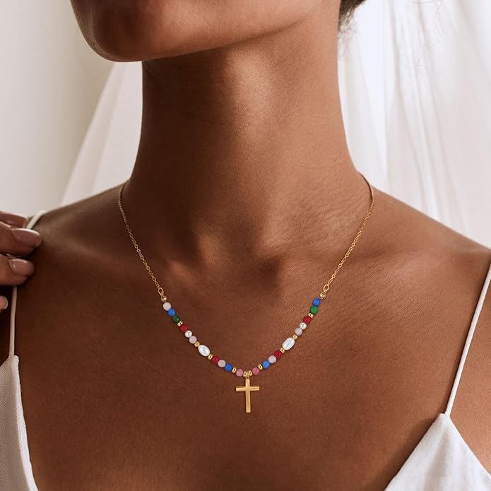 Cross Necklace for Women Trendy - Dainty 18K Real Gold Plated Minimalist Cross Necklace Non Tarnish Waterproof Trendy Cute Simple Small Necklaces Easter Christian Religious Faith Jewelry Gifts