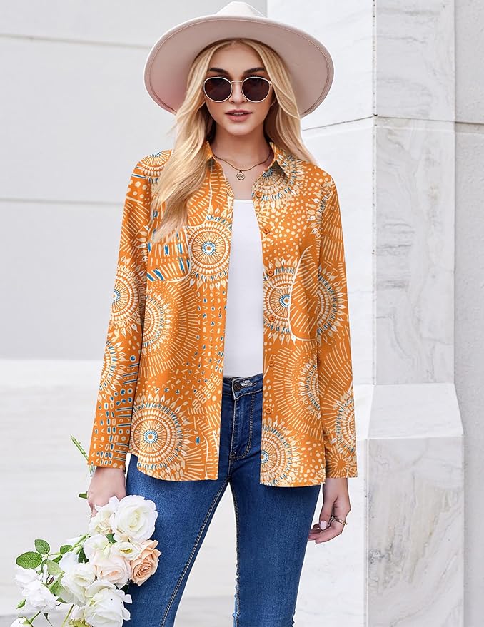 ZEAGOO Button Down Shirt for Women Long Sleeve Blouses Floral Printed Tops Business Casual Work Outfits S-XXL