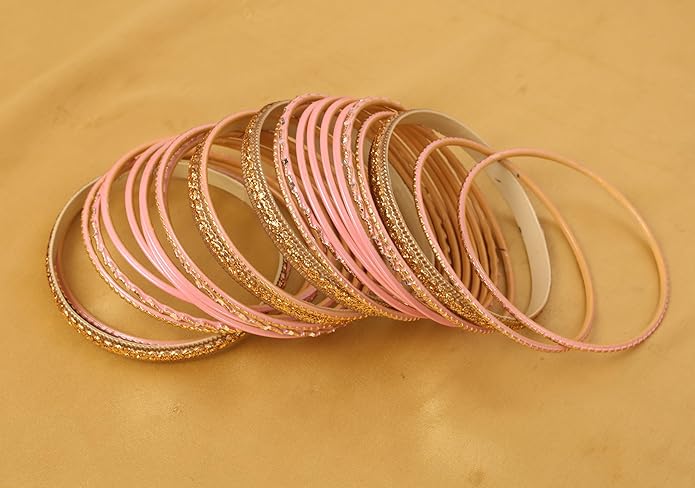 Touchstone Indian Metal Bangles for Women Gold Alloy Bracelets desi 2 Dozen Bangle Collection Bollywood Women's Jewelry Set Multi Stacking Wide Chunky Textured Golden Set of 24 in Gold or White Tone