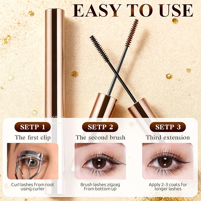 Ultra-Fine Lengthening Waterproof Quick-Dry Mascara, Ultimate Length Volumizing Lashes, for Tiny and Lower Eyelashes & Older Women, Waterproof, Smudge-Proof, Clump-Proof (Black+Brown)
