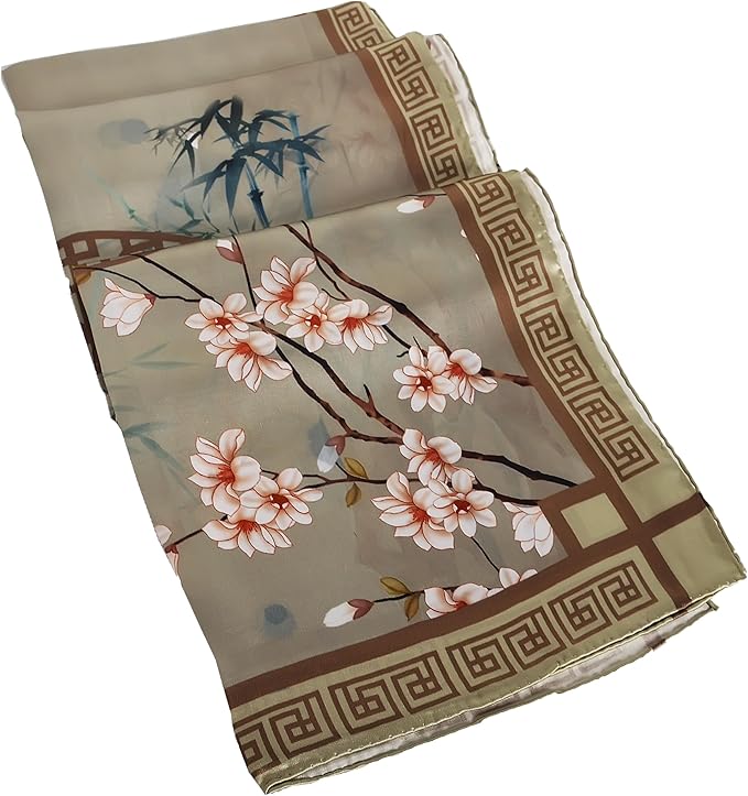 100% Mulberry Silk Scarf for Women Neck Oblong Headscarves Long Floral Print Lightweight Silk Wraps Shawls 67"*20"
