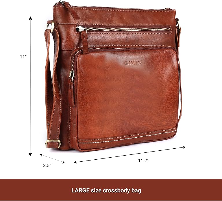 Olga Women's Extra-Large Genuine Leather Crossbody Purse – Soft Triple-Zip Shoulder Bag