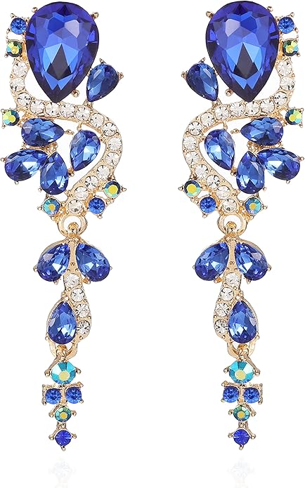 Fashion Rhinestone Statement Drop Dangle Earrings Long Colorful Crystal Bridal Wedding Teardrop Chandelier Earrings for Women Prom Pageant