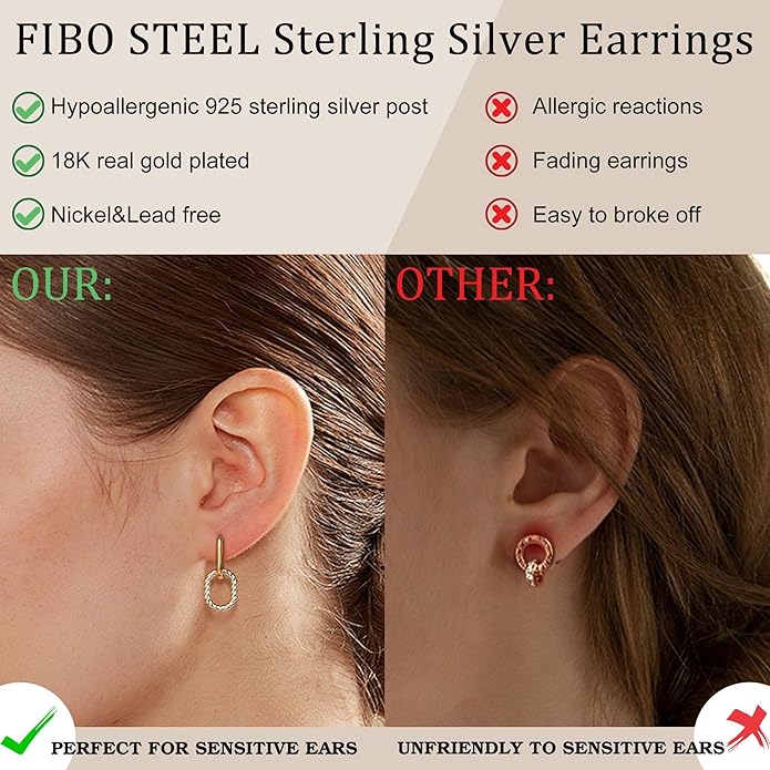 18K Gold Plated Two Tone Gold Silver Hoop Earrings for Women Hypoallergenic - 925 Sterling Silver Drop Dangle Paperclip Huggie Hoop Earrings - Chain Link Dangle Earrings Jewelry