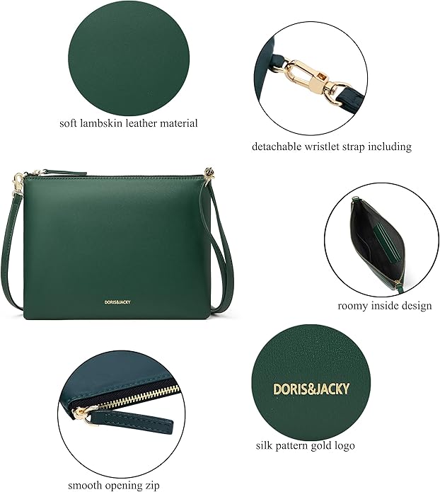 DORIS&JACKY Lambskin Leather Wristlet Clutch Purse for Women Soft Designer Slim Cell Phone Pouch Bag with Detachable Strap