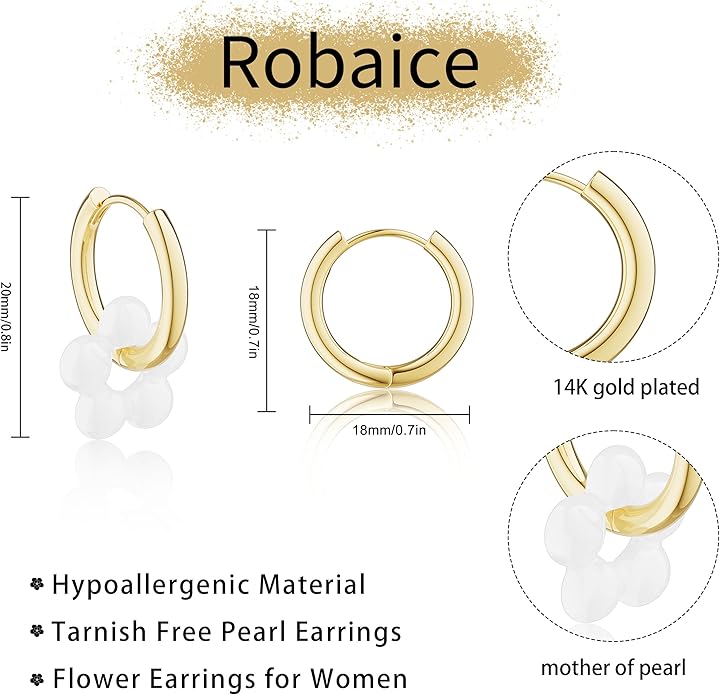 Gold Pearl Dangle Earrings for Women, 14K Gold Plated Small Pearl Drop Huggie Hoop Earrings, Hypoallergenic Dainty Gold Earrings Wedding Jewelry Gifts for Women Trendy