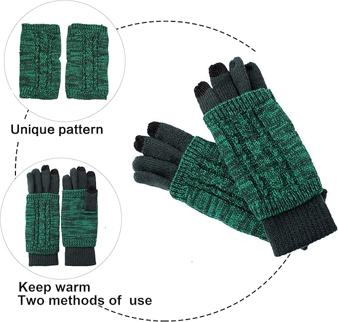 Winter Hat Gloves Scarf Set for Women, Cable Knit Beanie Pom Cap Touch Screen Glove Long Scarf 3PCS Winter Gift for Women Men