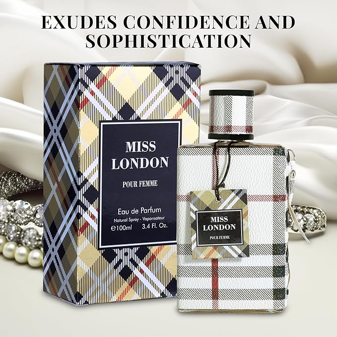 Miss London for Women Eau De Parfum - Honeysuckle, Rose, Jasmine, Peony - Elegant Blends with Floral, Citrus & Woody Note - Fresh & Feminine Scent - 100ml Bottle for Daily Wear & Special Occasions