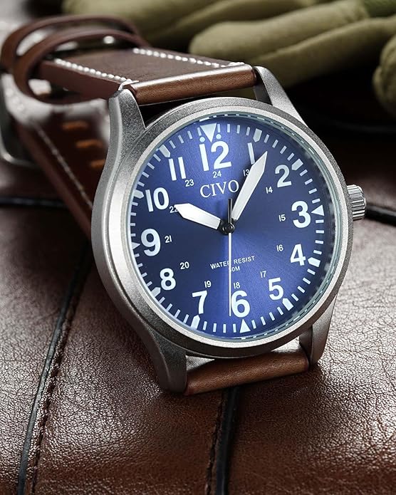 CIVO Analog Wrist Watches for Men: Waterproof Stainless Steel Mens Watches - Silver Watch with Easy Read Dial Men's Watch for Gift