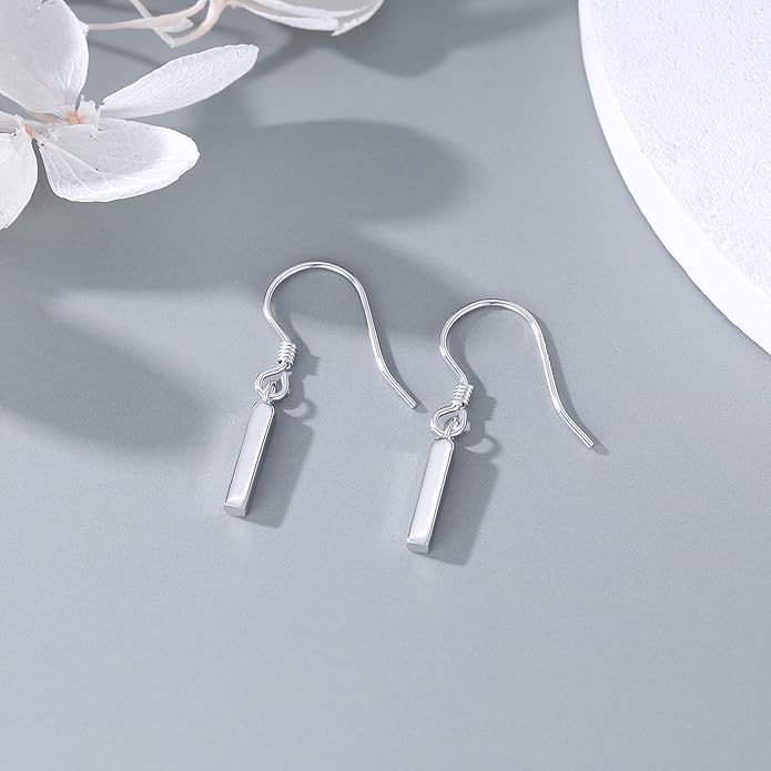 SLUYNZ 925 Sterling Silver Small Vertical Bar Drop Earrings for Women Teen Girls Minimalist Bar Drop Earrings (Silver)