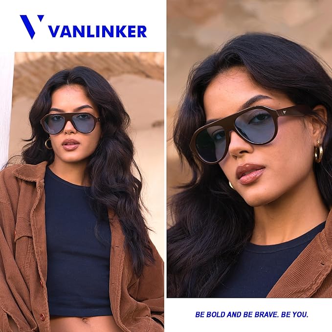 VANLINKER Retro Aviator Polarized Sunglasses for Men Women Trendy 70s Vintage Plastic Frame Sun Glasses VL9750