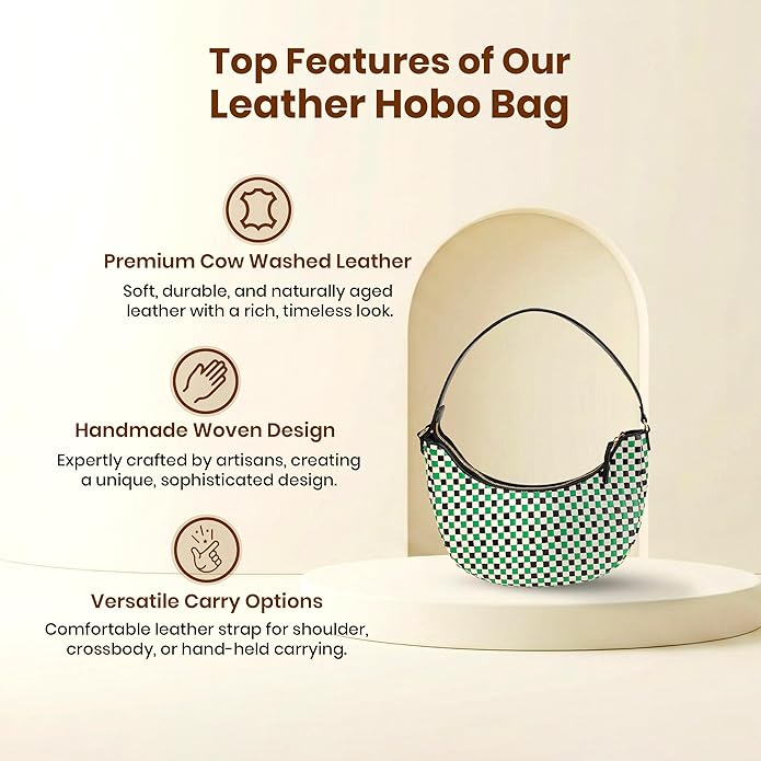 Handmade Woven Genuine Leather Bag, Premium Quality, Crossbody Purse & Hobo Handbag, Diagonal Pattern, 11.81x3.94x9.06 Inches