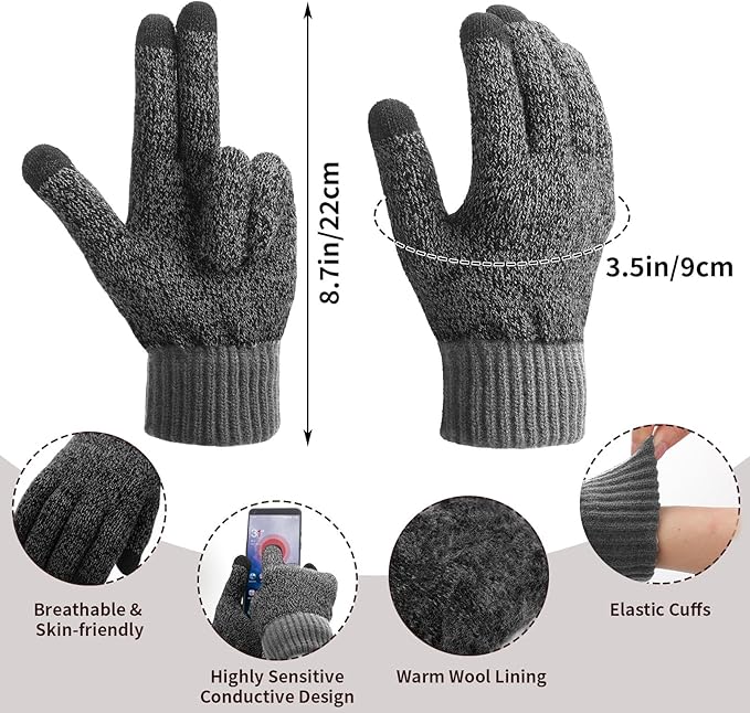 SATINIOR 6 Pcs Winter Hat Scarf Socks Touch Screen Gloves Sets Women Men Fleece Lined Knit Beanies Winter Gifts
