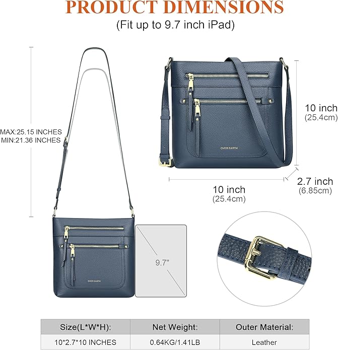 Over Earth Crossbody Bags for Women Leather Purses for Ladies with Multiple Pockets