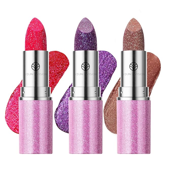 YOUNG VISION Glam Glow Lipstick 3-Piece Set – Shimmering, Chameleon Effect Lipsticks – Long-Lasting Color Shift, Micro-Shimmer, Hydrating Formula – 3 Colors Set for a Glowing Lip Look