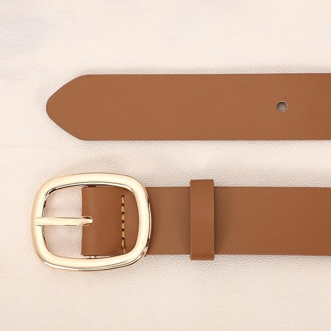WHIPPY Women Leather Belt Casual Fashion Gold Buckle Leather Waist Belt for Jeans Pants Dresses Chic Ladies Belt