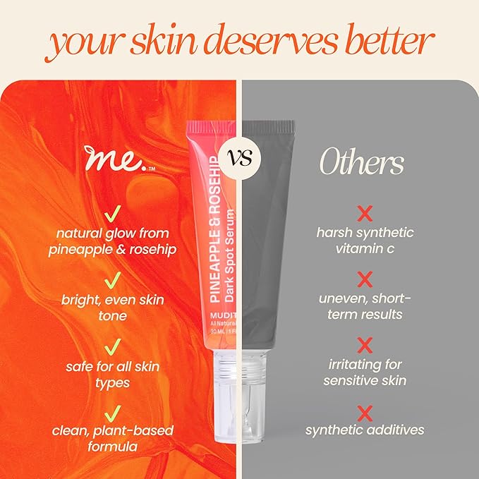 Mudita Earth Pineapple Bright Vitamin C Serum – 1 Fl Oz | Vitamin C & Niacinamide Serum for Acne Scars, Dark Spots & Hyperpigmentation, Glow-Enhancing & Even Tone Support with Rosehip, Hyaluronic Acid