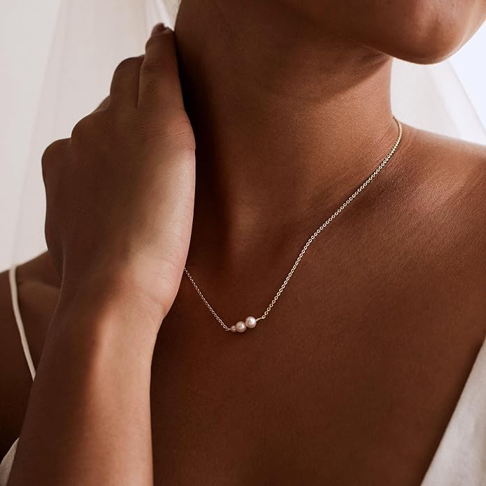 Gold Pearl Necklaces for Women Trendy 14k Gold Plated Dainty Necklace Simple Pearl Drop Single Charm Pendant Necklace Women's Jewelry Best Friend Birthday Gifts Gold Jewelry for Women