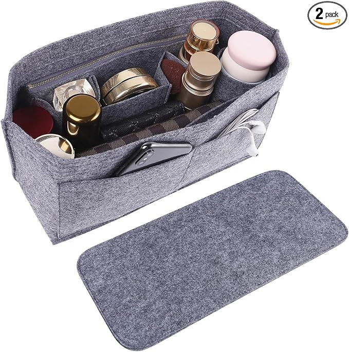 Doxo Purse Organizer Insert Handbag&Tote Felt with Bag Fits for Speedy and Neverfull & Base Shaper 2pc Set (Large- Gray-Combination)