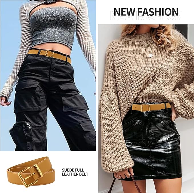 TINIDI Women Genuine Leather Belt for Jeans Pants Dress Fashion Ladies Waist Belt with Gold Buckle