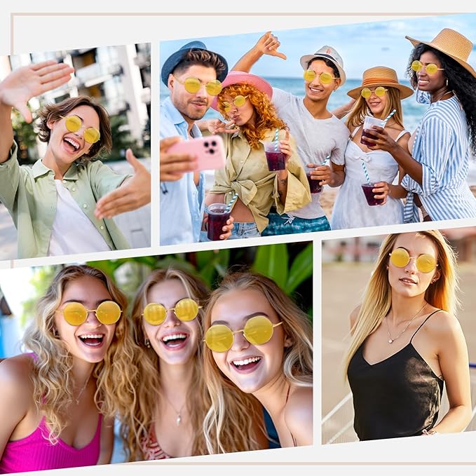 CHRORINE Hippie Sunglasses Round 70s Retro Glasses for Women Men Party Accessory Festival Fashion Vintage Sunglasses