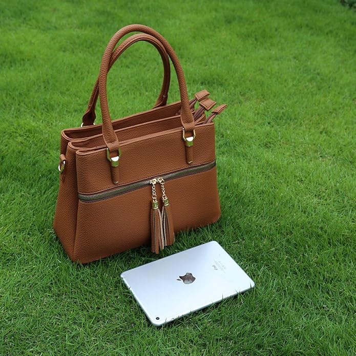 KKXIU Women Satchel Bags Handle Shoulder Handbags and Purses Pockets Zipper Leather Crossbody Bags