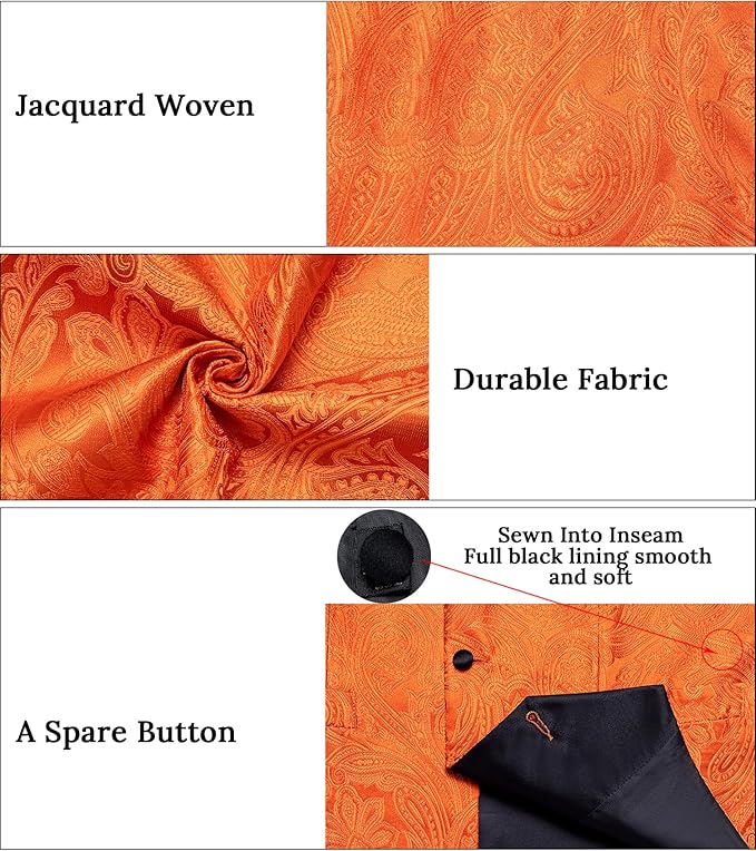 DiBanGu Mens Paisley Suit Vest Silk Jacquard Waistcoat and Necktie Set Formal Shawl Collar Dress Vest 7PCS for Wedding Party