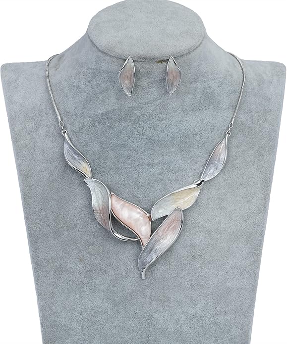 Vintage Statement Jewelry Set Leaf Floral Bohemian Boho Statement Necklace Earring Set Crystal Fashion Costume Jewelry