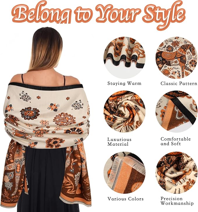 EXTREE Scarfs for Women Pashmina Silky Shawl Wrap for Evening Dressing Blanket Open Front Poncho Cape