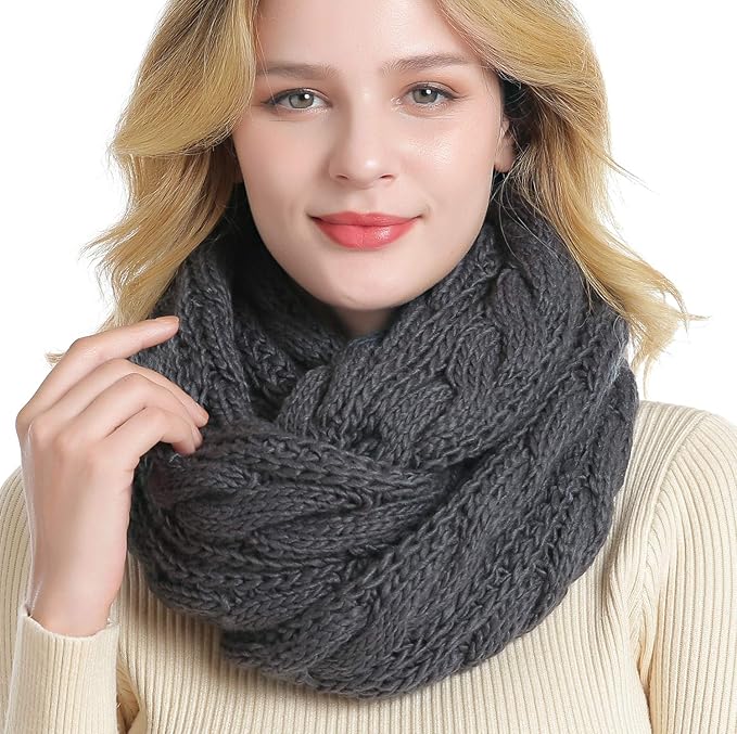 QUEENFUR Winter Women Thick Cable Knit Ribbed Infinity Circle Loop Scarf