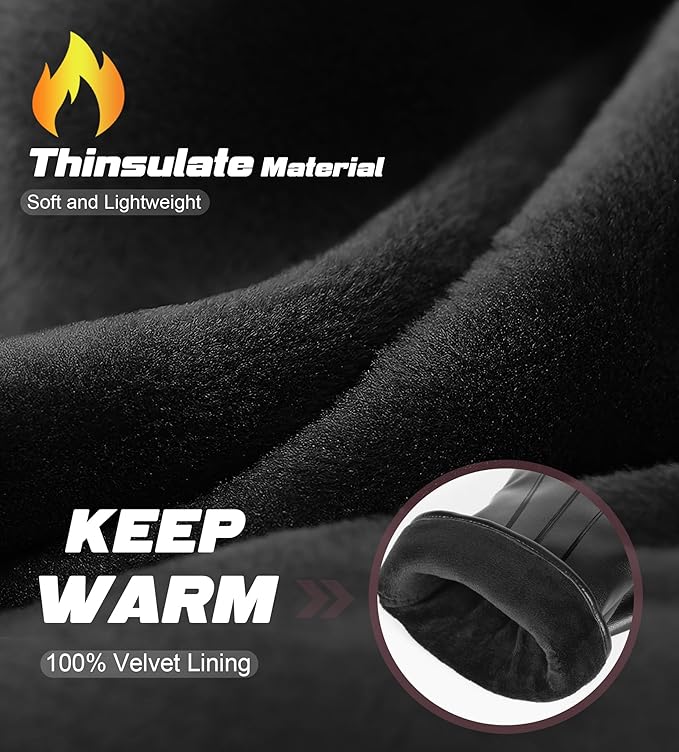 Aegend Winter Gloves Women, Stylish Crossover Wrist PU Leather Gloves with Warm Materials, Full Hand Touchscreen for Phone & Tablet, Slim Fit for Driving & Outdoor(Black,S)