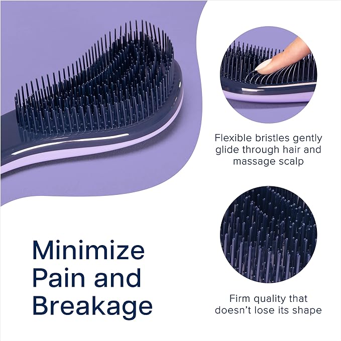 Crave Naturals Glide Thru Detangling Brush for Adults and Kids - Detangler Brush for Curly or Straight, Wet or Dry Hair - Gentle on Tangles Hair Comb - 7.5x3-Inch, Pink and Purple (Pack of 2)