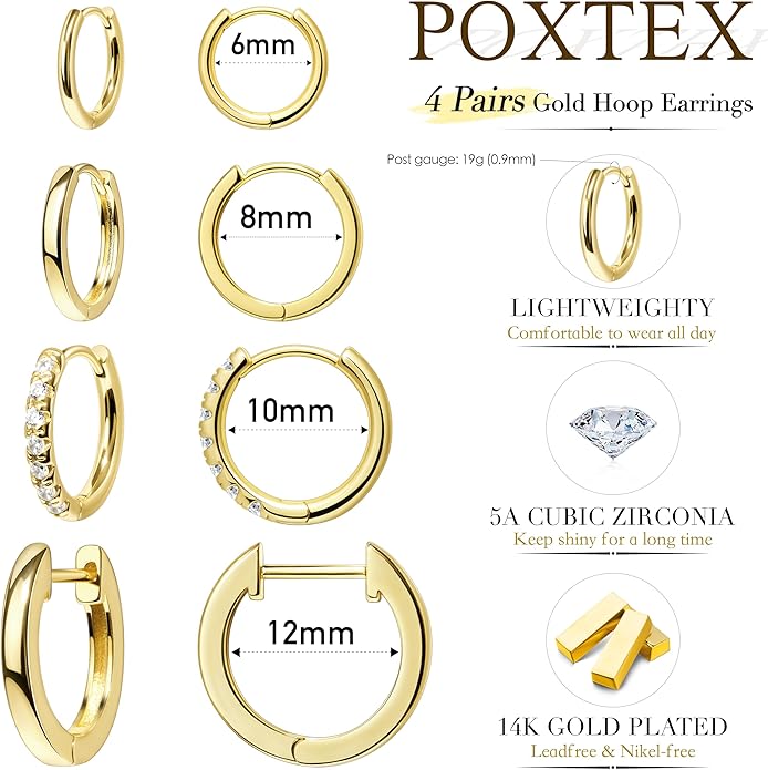 Small Gold Huggie Hoop Earrings Set for Women Men Hypoallergenic 14K Plated Stack Cartilage Earrings, Multiple Piercing Lightweight Mini Thin Cute Dainty Trendy Jewelry Set Christmas Gifts for Women
