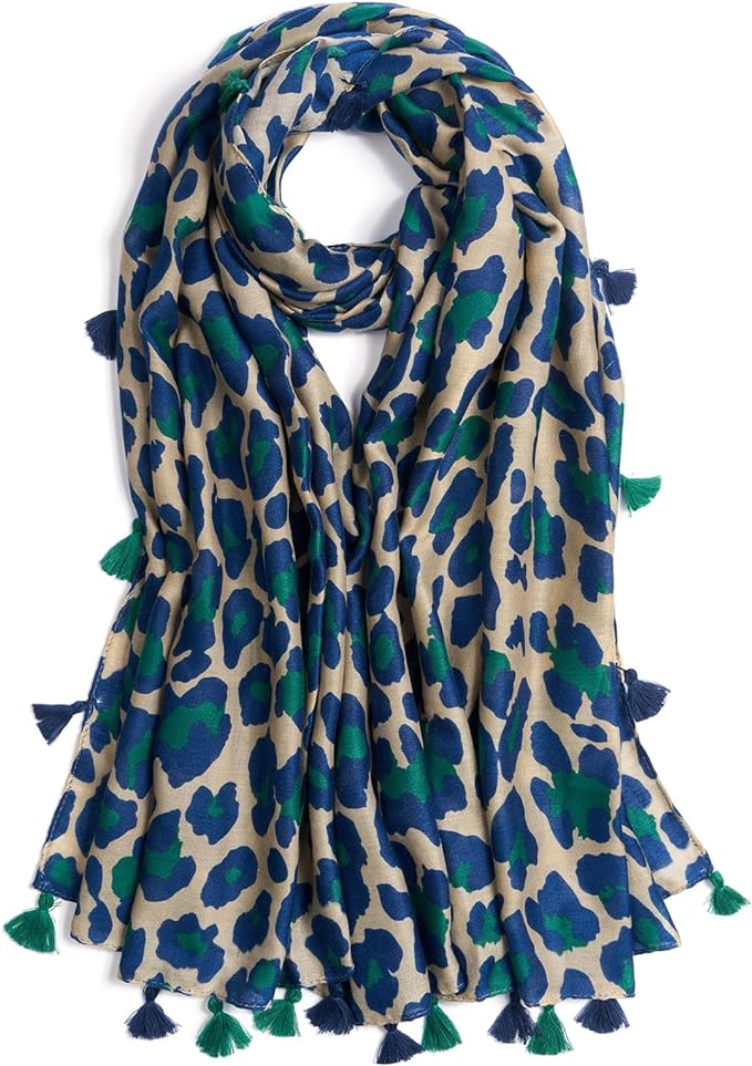 Scarf for Women Lightweight Soft Floral Leopard Printed Scarves Fall Winter Fashion Shawl Wrap with Fringe