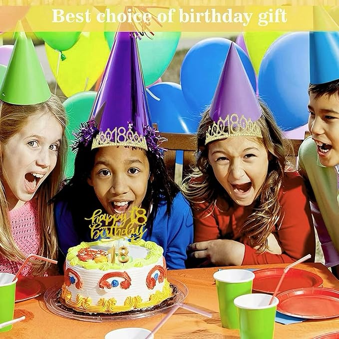 18th Birthday Decorations for Her Girls Set, Include 18th Birthday Crown and 18 Sash, 18th Birthday Cake Topper and 18 Birthday Candles, Gold 18 Balloons, Women 18th Party Supplies(Gold)