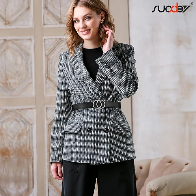 SUOSDEY Women Leather Belt Fashion Double O-Ring Soft Faux Leather Waist Belts For Jeans Dress