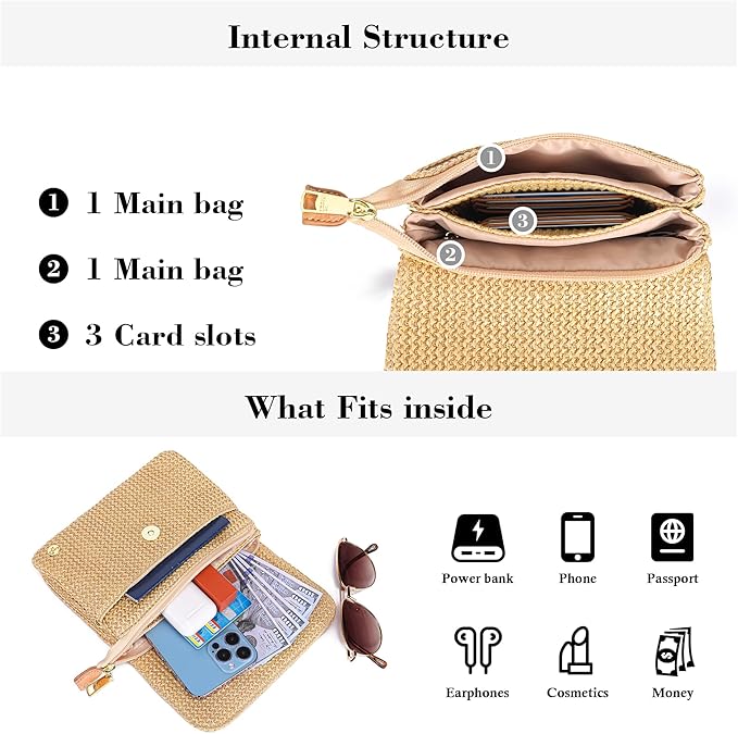 MINICAT Straw Small Summer Purses for Women Crossbody Purse Beach Bags for Everyday Cruise Travel Vacation Essentials | Straw, Small, Summer, for Everyday, Cruise, Travel, Vacation, Essentials