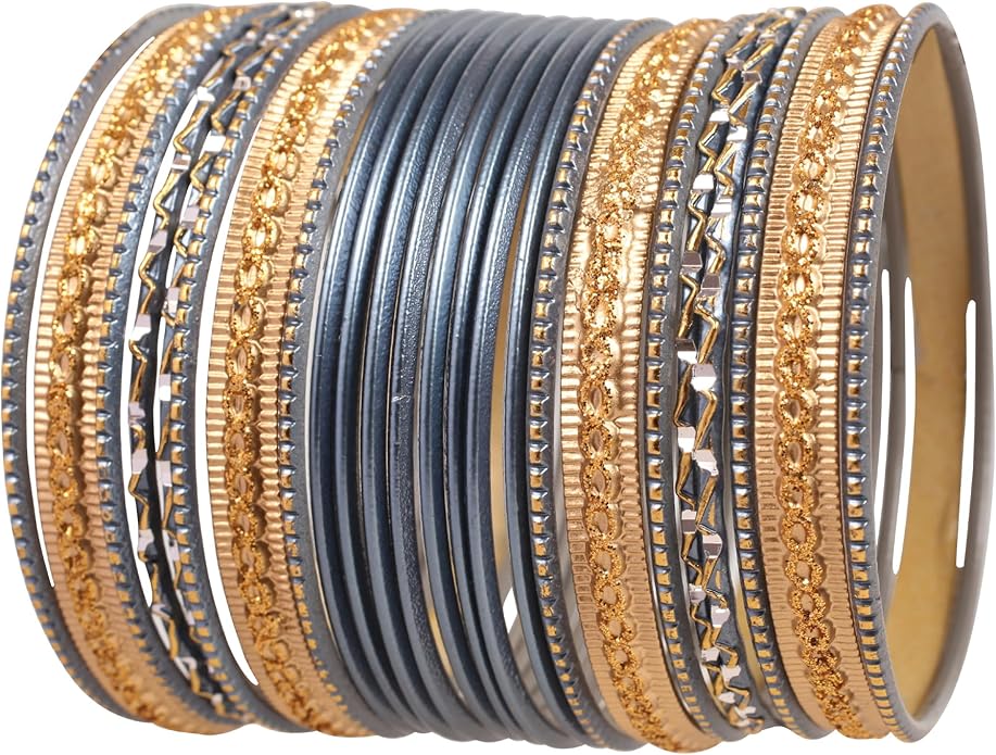 Touchstone Indian Metal Bangles for Women Gold Alloy Bracelets desi 2 Dozen Bangle Collection Bollywood Women's Jewelry Set Multi Stacking Wide Chunky Textured Golden Set of 24 in Gold or White Tone