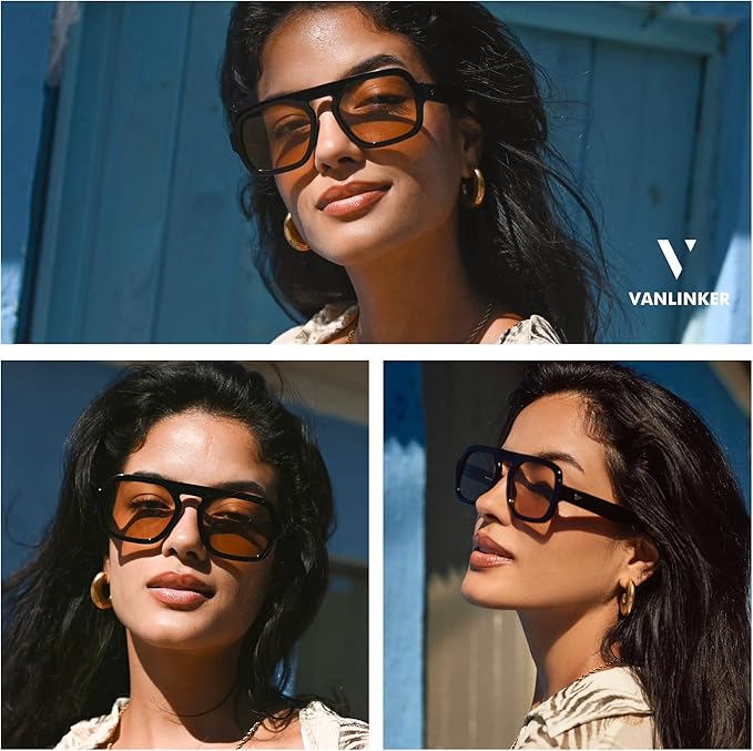 VANLINKER Oversized Retro Square Aviator Sunglasses for Women Men 70s Vintage Style Trendy Big Flat Top Sun Glasses VL9826